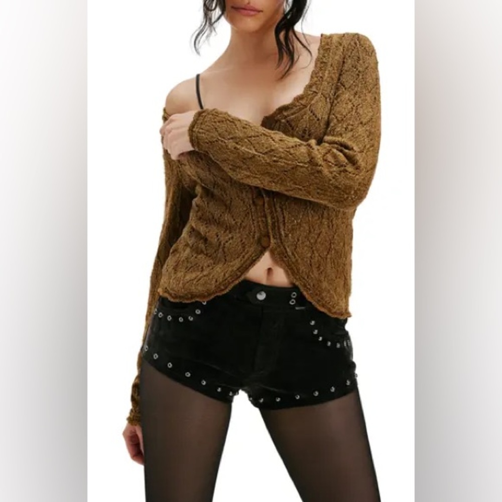 NEW! Free People Adelene Cardigan in Leaf Green Combo XS